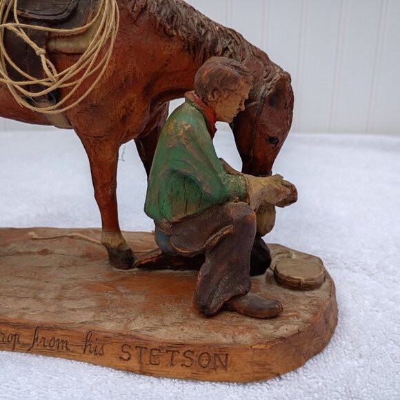 The Last Drop From His Stetson Statue Wooden Horse Equestrian Figurine Vintage - Picture 3 of 16